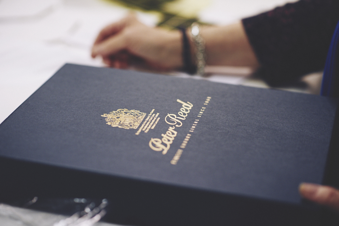 Peter Reed luxury linen packaging and brochure, recognised by the royal warrant